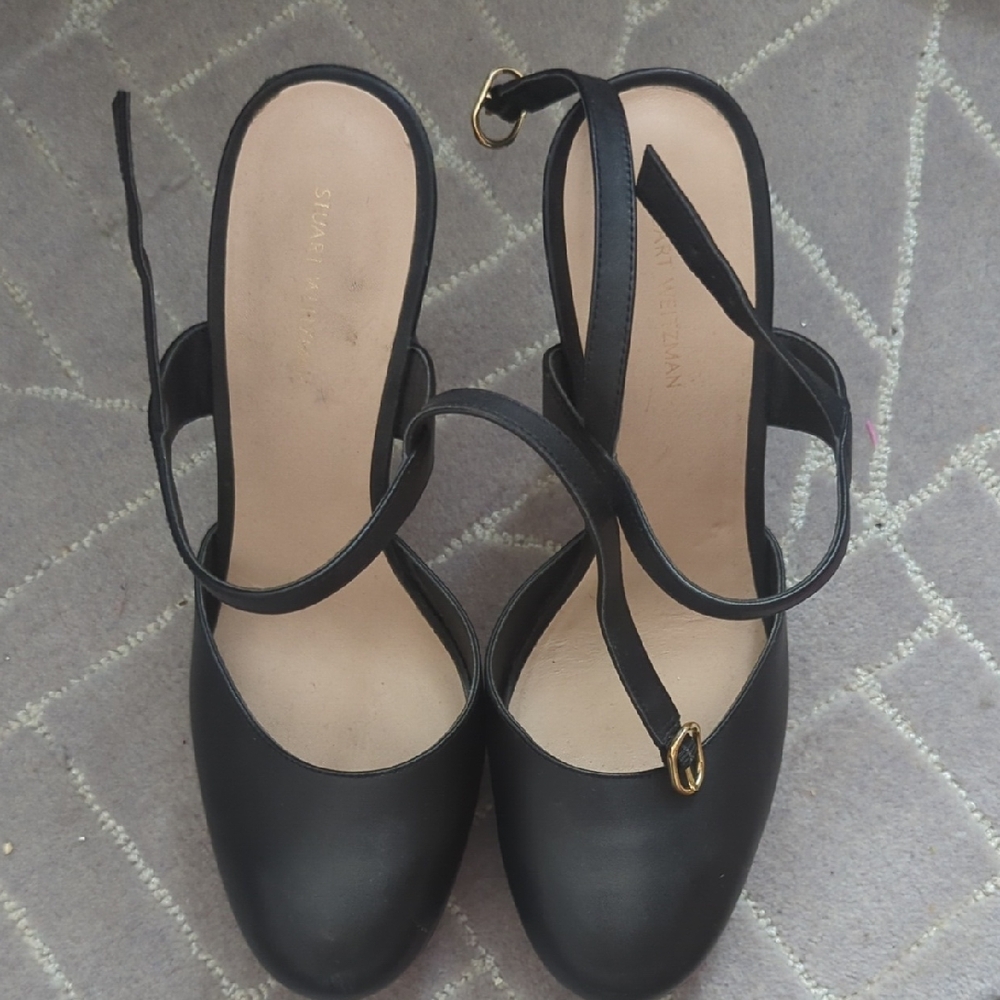 Platform Y2K inspired Stuart Weitzman Black Leather Slingback Heels